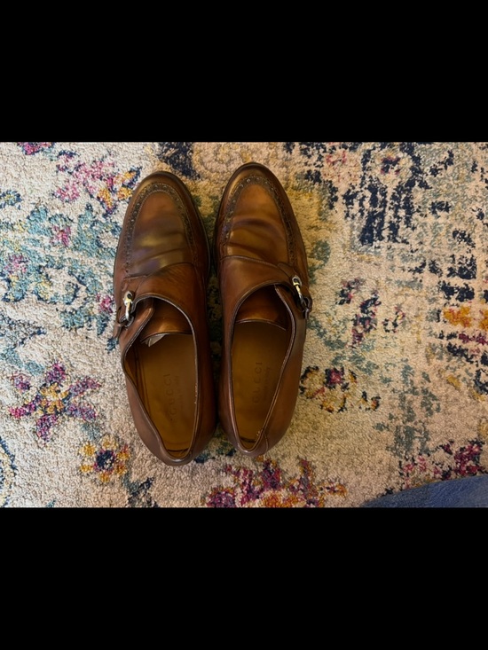 Gucci. Men's Brown Leather Monk Strap Dress Shoes - Picture 2 of 5